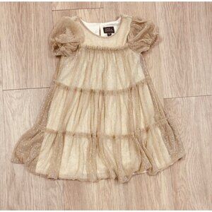Lilt Puffed Sleeve Dress Girls Gold Tool Size 5